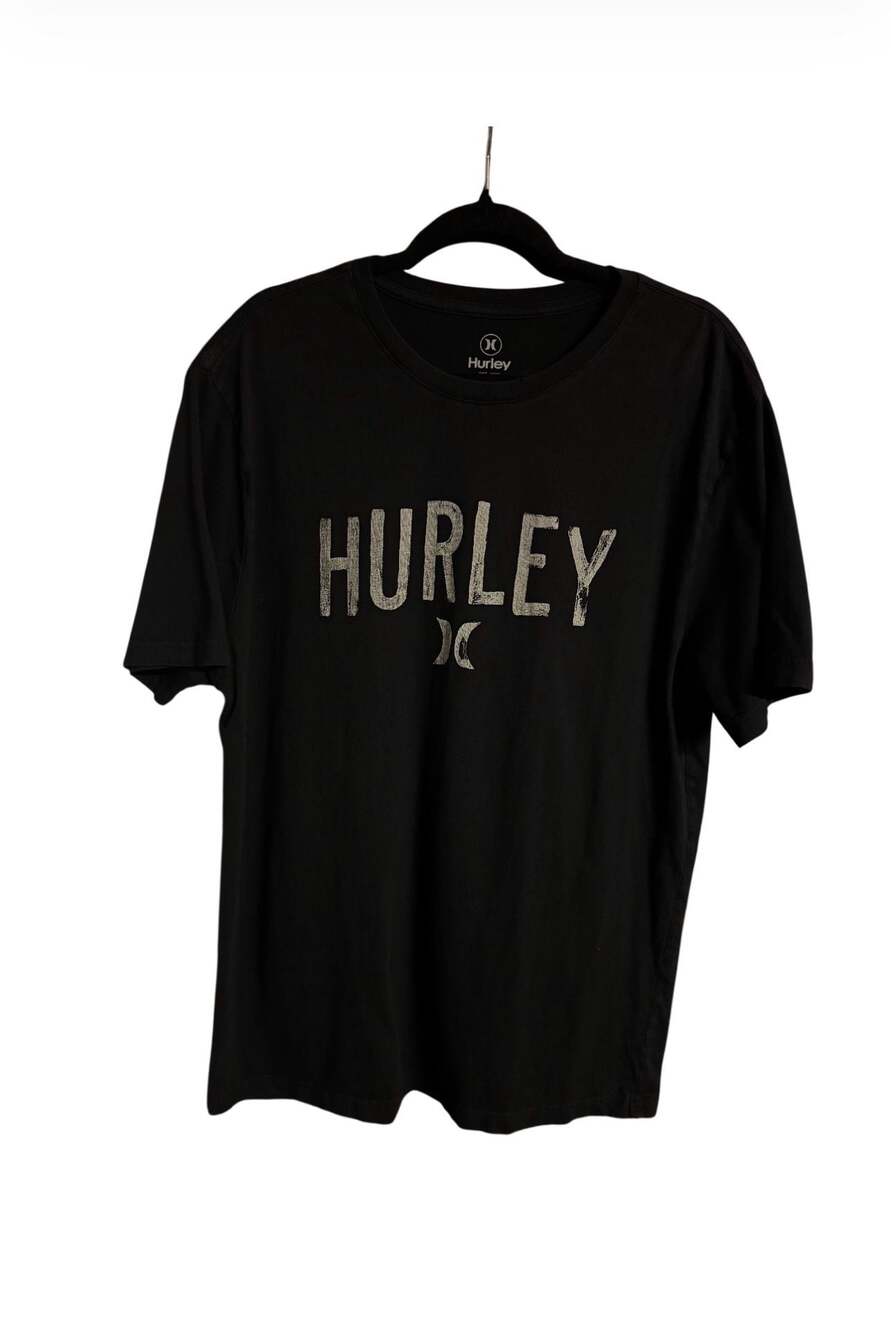 Hurley Men's Black Distressed Logo Graphic T-Shirt Size Large